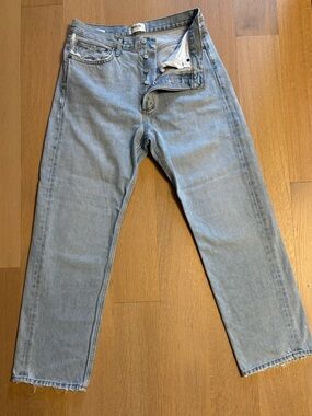 AGOLDE JEANS - Light Wash Straight Leg Button Fly Raw Hem